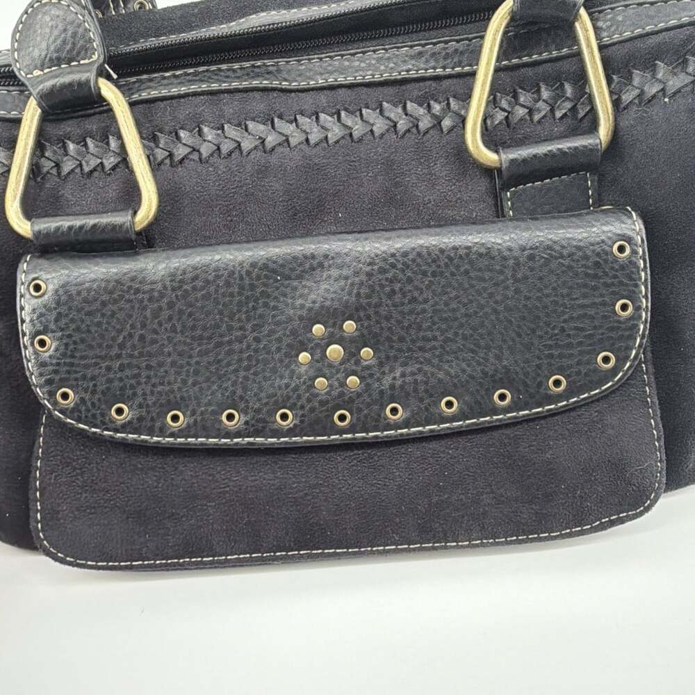 VTG Sag Harbor Faux Suede Black Satchel Shoulder Bag Y2K Style Studded Detail - Picture 7 of 11